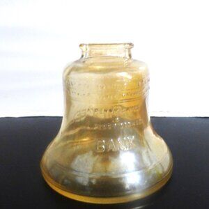 Vintage BANK Liberty GLASS BELL BANK Amber Glass Carnival Glass COIN BANK Piggy